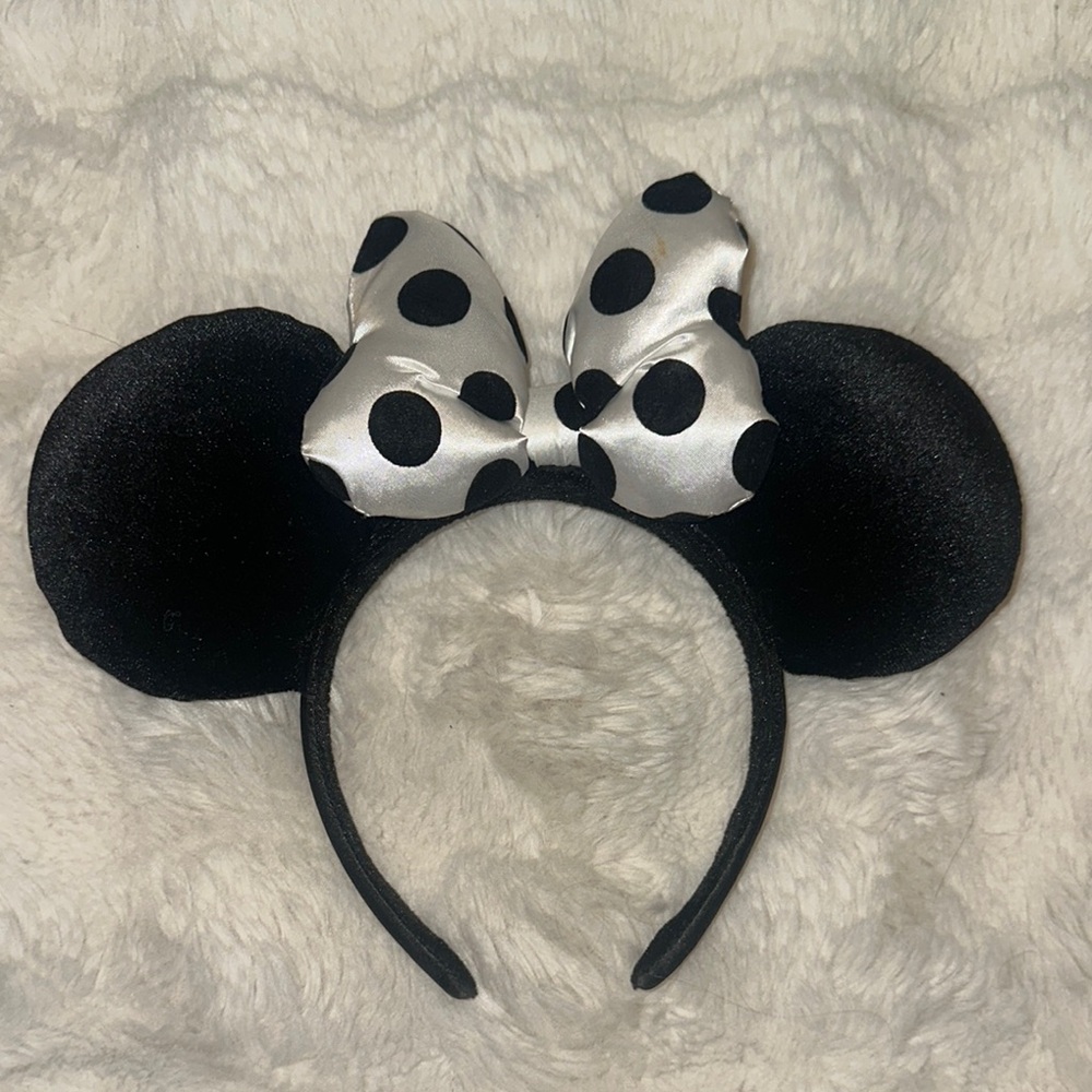 Disney Black and Silver Polka Dot Minnie Mouse Ears Headband